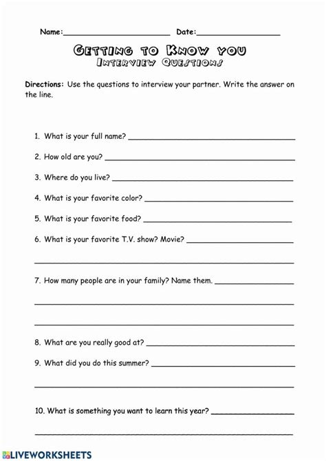 30 Getting To Know You Worksheet